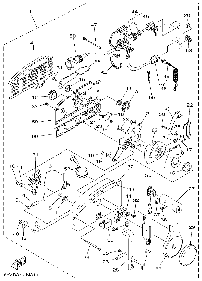 Yamaha F150BET, FL150BET REMOTE CONTROL ASSY 1 parts diagram